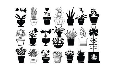 Flower tub Vector bundle, Clipart, Silhouette, Vector, icons, illustration, design.