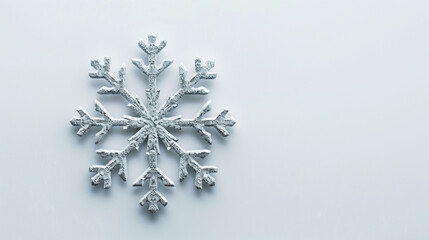 Holidays minimalist background, Single snowflake on a white background