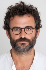 Obraz premium A confident man with glasses and a beard, exuding intelligence and charisma, perfect for business or creative themes.