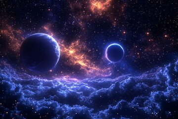 Obraz premium Space cosmic illustration with planets scene created with Generative AI
