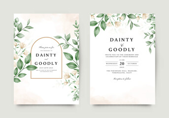 Beautiful wedding invitation template with flower and leaf decoration