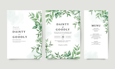 Elegant leaves wedding invitation set template