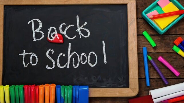 The words Back to School written in chalk on school