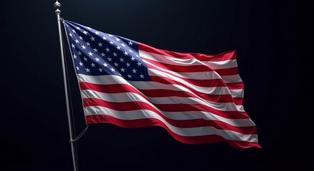 United States flag waving on dark background, symbolic of patriotism, perfect for Labor Day celebrations, seasonal marketing, emotional resonance.