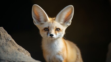 Fototapeta premium Fennec Fox in nature landscape, desert landscape