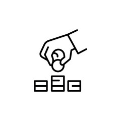 Investment icon. Simple line illustration depicting a hand placing a coin over stacked bars, symbolizing financial investment. Ideal for social media, app, and web design. Vector illustration