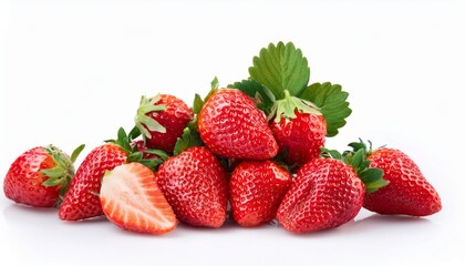 Fresh and juicy strawberry composition isolated on white background