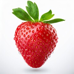Fresh and juicy strawberry covered with water droplets isoleted on white background