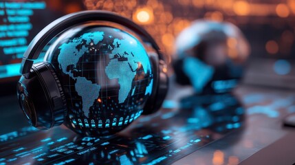 Global marketplace customer service chat, close-up on multi-language support and quick response icons