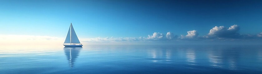 Sailboat on Calm Ocean with Blue Sky and Clouds - Realistic Image