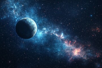 Space cosmic illustration with planets scene created with Generative AI