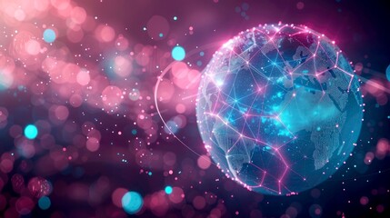 Obraz premium A Digital Globe with Pink and Blue Connections