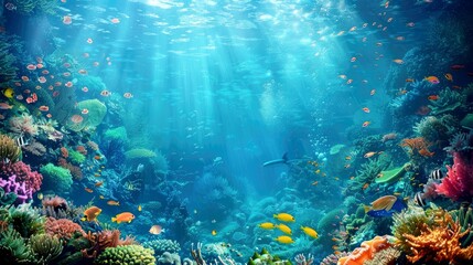 Fototapeta premium photo of fish on the seabed with colorful coral reefs