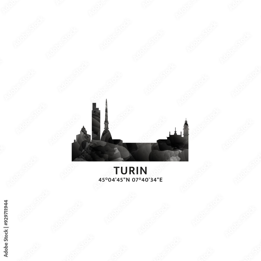 Wall mural turin panorama, vector badge, skyline logo and icon. italy city horizon logotype with landmarks and 