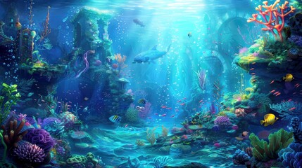 Fototapeta premium photo of fish on the seabed with colorful coral reefs
