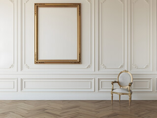 Blank frame on the wall of home or office interior. Neural network AI generated art