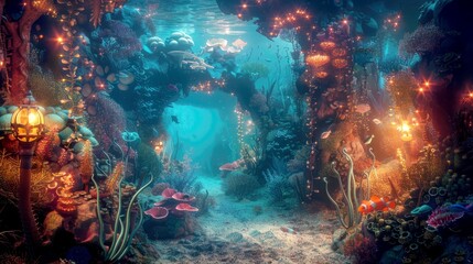Fototapeta premium photo of fish on the seabed with colorful coral reefs