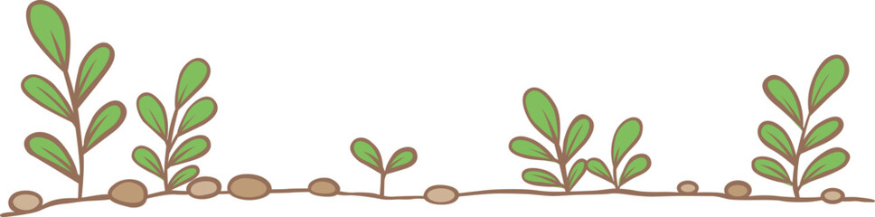Growing plant on ground doodle illustration for decoration on farm, garden and natural concept.