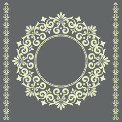 Decorative frame Elegant vector element for design in Eastern style, place for text. Floral gray and beige border. Lace illustration for invitations and greeting cards