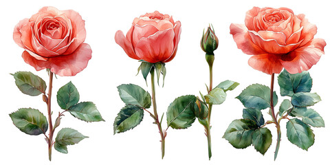 set of roses watercolor