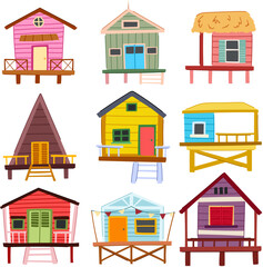 bungalow set cartoon. home cottage, retreat single, quaint charm bungalow sign. isolated symbol vector illustration