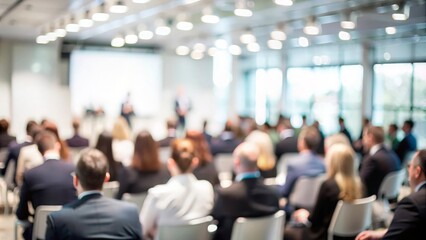 Unfocused Business Presentation Area - Gentle blur effect of a business presentation area with attendees.
