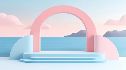 Minimalist podium background, subtle gradients, soft shadows, monochromatic color scheme, flat design illustration