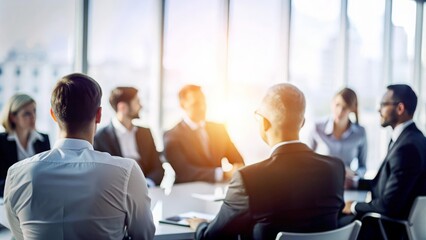 Soft Focus Business Discussion - Abstract blur of a business discussion setting with blurred participants.
