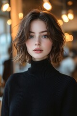 Fototapeta premium Graceful Portrait of a Woman with Soft Waves and Elegant Style