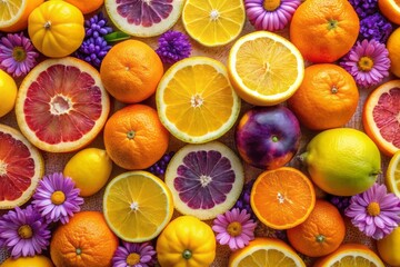 - Color: Oranges, yellows, purples