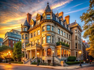 Obraz premium Historic Dupont Circle architecture ornate details morning light warm atmosphere classic elegance sophistication cultural heritage