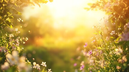 Obraz premium spring natural background with flowers, sun burnest and copy space