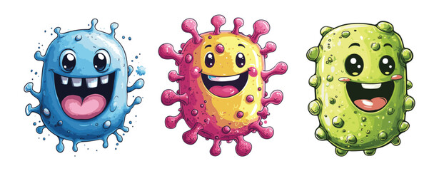 Funny cartoon illustration of bacteria isolated on white, generative ai