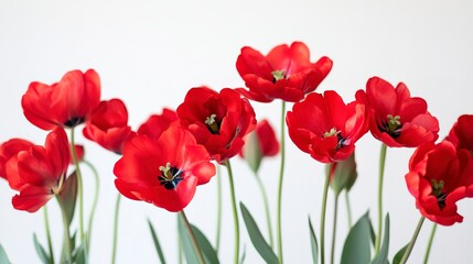 Obraz premium closeup of red spring flowers on plain white background 