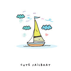 Cute doodle sailboat , Hand drawn of sailboat ,Hand drawing sailboat