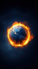 Fototapeta premium A stunning visual of Earth surrounded by fiery flames, symbolizing climate change and environmental threats.