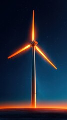 Naklejka premium A stunning wind turbine illuminated against a dark night sky, showcasing renewable energy technology and environmental sustainability.