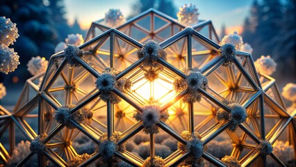 Fototapeta premium elegant crystal titanium nitride lattice architecture frosty morning mist cinematic lighting moody atmospheric crystallography