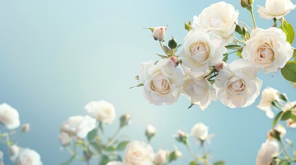 Close-up of a bouquet of white roses, separated into a bunch, perfect for a romantic gift to show your beautiful love, perfect for a wedding ceremony.