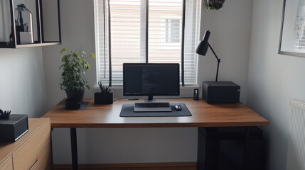 A Hungarian professional's desk with a laptop and clean, modern setup