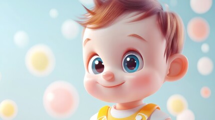 Fototapeta premium 3D Cartoon Baby Boy Portrait on Bright Background