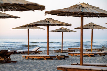 Relaxation at dawn on the shore of the Black Sea