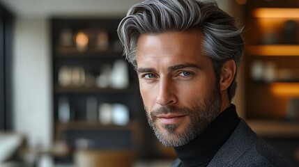 Obraz premium Sophisticated man with gray hair in modern setting
