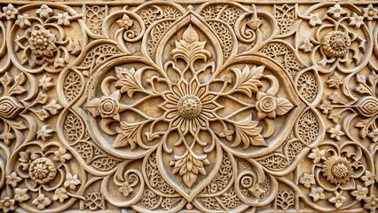 Intricate stone sculpture with ornate floral and swirl patterns showcasing cultural heritage, ornate, detailed, stone