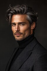 Obraz premium Confident man with stylish hair and sharp features
