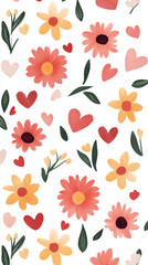 Fototapeta premium Bright and colorful background full of flowers and hearts, perfect for adding a cheerful touch to any design or project.
