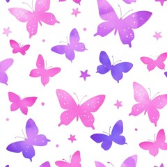 Soft pink watercolor background adorned with simple butterfly and star patterns, creating a serene and atmospheric vibe.