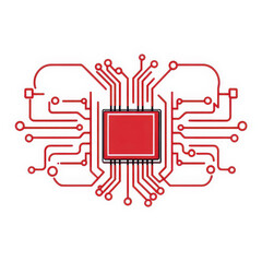 A sleek, minimal A.I. brain icon with a red outline, connecting to a CPU chip, perfect for modern UIUX design.