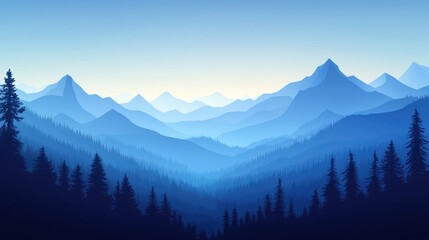 Obraz premium Blue Mountains and Sky Wallpaper. A serene landscape wallpaper with a distant mountain range bathed in blue hues under a clear sky.