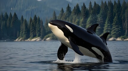 Fototapeta premium KILLER WHALE orcinus orca PAIR LEAPING CANADA